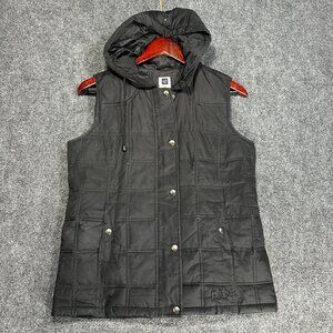 Gap Vest Womens Small Full Zip Black Shell Puffer Jacket Zip Snap Pockets Hood